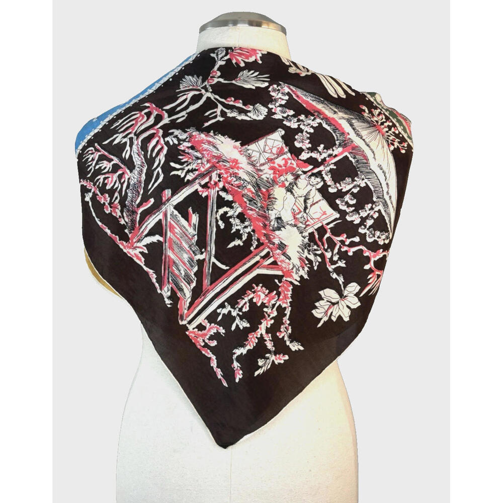 Vtg 60's Vanette Creations Silk Hand Rolled Scarf Four Panel 32" Sq EUC